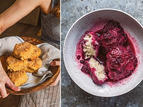 Sweet potato biscuits, left, and blackberry dumplings from Mosquito Supper Club