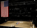 An empty arena is seen on Thursday, August 27, 2020 after all NBA playoff games were postponed when NBA players decided on Wednesday to sit out games to protest the shooting of Jacob Blake in Kenosha, Wisconsin.