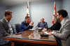 Left to right: O’Toole campaign manager Fred De Lorey, leadership campaign chair in Quebec Alupa Clarke, Conservative leadership candidate Erin O’Toole, O’Toole’s chief of staff Tausha Michaud, O’Toole’s campaign chair Walied Soliman, in a meeting during the leadership campaign.