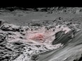 In this mosaic image of the Occator Crater on the dwarf planet Ceres, colour is used to highlight the recently exposed brine, or salty liquids, that were pushed up from a deep reservoir under the crust.