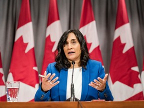 Anita Anand, Minister of Public Services and Procurement  makes an announcement regarding vaccine procurement, in Toronto, on Wed., Aug., 5, 2020.
