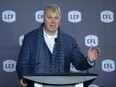 CFL commissioner Randy Ambrosie at a news conference in Halifax on Jan. 23, 2020. CFL commissioner Randy Ambrosie will testify at a House of Commons standing committee on finance on Thursday. The CFL has announced that it will cancel the entire 2020 season.