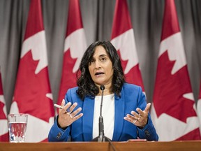 Anita Anand, Minister of Public Services and Procurement makes an announcement regarding vaccine procurement, in Toronto, on Wed., Aug., 5, 2020.