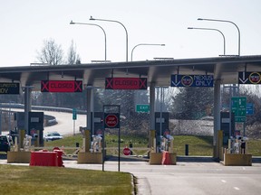 The U.S. port of entry into Blaine, Wash., is seen in Surrey, B.C., on Wednesday, March 18, 2020. Public Safety Minister Bill Blair says restrictions at the Canada-U.S. border will be extended another 30 days due to the COVID-19 pandemic.