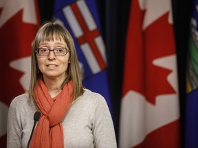 Alberta health officials are reporting more than 300 new COVID-19 cases in the province over the weekend, with a rise in the Edmonton area. Alberta chief medical officer of health Dr. Deena Hinshaw updates media on the Covid-19 situation in Edmonton, Friday, March 20, 2020.