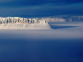 Eureka Sound on Ellesmere Island in the Canadian Arctic is seen in a NASA Operation IceBridge survey picture taken March 25, 2014.