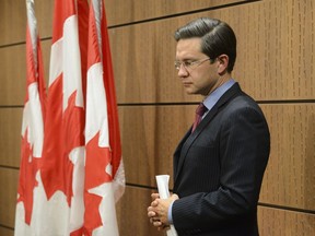 Conservative MP Pierre Poilievre holds a press conference on Parliament Hill in Ottawa on July 29, 2020.