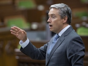 Foreign Affairs Minister Francois-Philippe Champagne rises during a sitting of the Special Committee on the COVID-19 Pandemic in the House of Commons in Ottawa on August 12, 2020. Foreign Affairs Minister Francois-Philippe Champagne is heading to Lebanon this week to get a firsthand look at the devastation caused by this month's deadly explosions in Beirut. The visit marks Champagne's first overseas travel since March, when the countries around the world, including Canada, closed their borders to slow the spread of COVID-19.