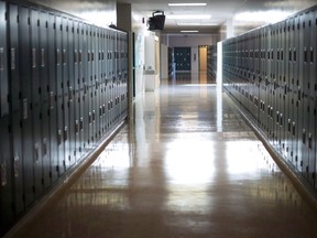 A empty hallway is seen at McGee Secondary school in Vancouver,on Sept. 5, 2014.