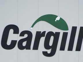 A Cargill sign is shown at one of its meat processing plants in Chambly, Que. Sunday, May 10, 2020. An outbreak of COVID-19 at a Cargill meat processing facility in Calgary appears to be under control.