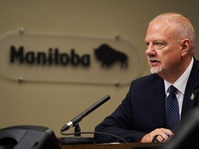 Manitoba Education Minister Kelvin Goertzen speaks at a media news conference at the Manitoba Legislative Building, in Winnipeg, Thursday, Aug. 13, 2020. The Manitoba government is putting up another $52 million to help schools welcome back students during the COVID-19 pandemic.