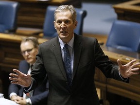 Manitoba premier Brian Pallister speaks during question period at the Manitoba Legislature in Winnipeg, Wednesday, May 13, 2020. The Manitoba government is expanding its wage subsidy for companies that bring back employees, or hire new ones, during the COVID-19 pandemic.