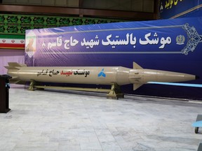A new surface-to-surface ballistic missile called martyr Qassem Soleimani, unveiled by Iran, is seen in an unknown location in Iran in this picture received by Reuters on August 20, 2020.