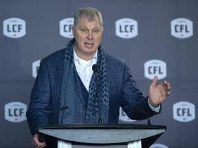 CFL commissioner Randy Ambrosie speaks at a news conference in Halifax on January 23, 2020.