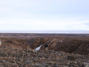Mark Jellinek of the University of British Columbia looks towards the Devon ice cap in a handout photo, standing on rocks that are more than a million years old.The deep valleys scarred into the surface of Mars under thick sheets of ice show that the "red planet" once mirrored the Canadian High Arctic, says a new study.