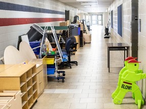 Furniture stands in a corridor at a school in Brampton, Ontario, on Thursday July 23, 2020.