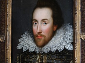 painting of William Shakespeare which is believed to be the only authentic image of Shakespeare made during his life is unveiled by The Shakespeare Birthplace Trust on March 9, 2009 in London, England.