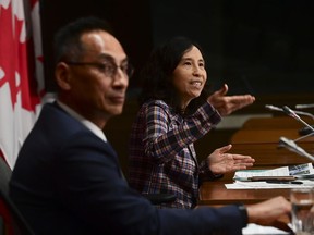 Chief Public Health Officer Dr. Theresa Tam speaks as she is joined by Dr. Howard Njoo, Deputy Chief Public Health Officer, during a press conference on Parliament Hill in Ottawa on Tuesday, Aug. 11, 2020.