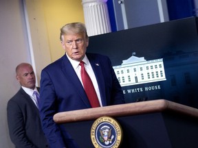 President Donald Trump speaks during a news conference in the briefing room of the White House August 11, 2020 in Washington, DC.
