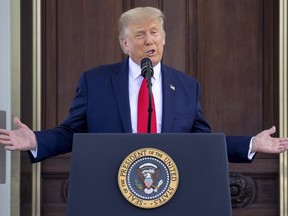 U.S. President Donald Trump delivers remarks during a news conference at the North Portico at the White House on September 07, 2020 in Washington, DC.