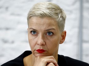 Politician and representative of the Coordination Council for members of the Belarusian opposition Maria Kolesnikova attends a news conference in Minsk, Belarus August 24, 2020.