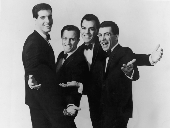  Italian-American vocal group The Four Seasons circa 1963. Left to right: Bob Gaudio, Tommy DeVito, Nick Massi (1935 – 2000) and Frankie Valli.