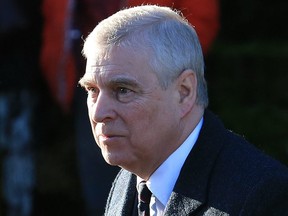 In this file photo taken on January 19, 2020, Britain's Prince Andrew, Duke of York, arrives to attend a church service at St Mary the Virgin Church in Hillington, Norfolk, eastern England.