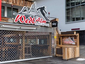 A closed Apres-Ski-Bar in Ischgl in Tyrol, Austria, where the winter season ended earlier this year due to the coronavirus pandemic.