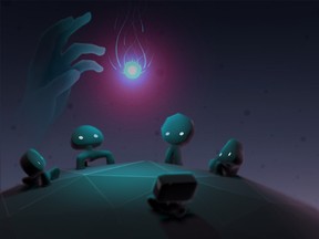 A screenshot from Agence shows the agents and the hand of the viewer.