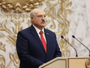 Belarus' President Alexander Lukashenko attends his inauguration ceremony in Minsk on September 23, 2020.