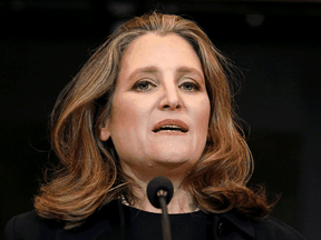 Deputy Prime Minister Chrystia Freeland speaks to reporters on August 18, 2020. As finance minister, she’ll be one of the prime architects of this month’s throne speech.