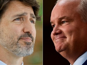 Prime Minister Justin Trudeau, left, and  Conservative Leader Erin O'Toole