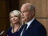 Conservative Leader Erin O’Toole introduces his Deputy Leader Candice Bergen as they hold a a press conference on Parliament Hill in Ottawa Wednesday, Sept. 2, 2020.