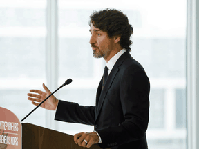 Prime Minister Justin Trudeau speaks during a press conference in Toronto on Sept. 9, 2020.