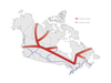 A map of a proposed route for the Canadian Northern Corridor.