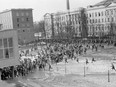 Polish students run away from Communist riot police during a students demonstration in Warsaw in 1968.