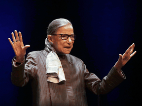 U.S. Supreme Court Justice Ruth Bader Ginsburg speaks at the University of California at Berkeley, Oct. 21, 2019, in Berkeley, Calif.