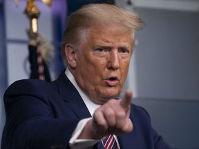 U.S. President Donald Trump speaks during a news conference at the White House in Washington, D.C., on Sunday, Sept. 27, 2020. Trump denied a report that he paid just $750 in federal income taxes in 2016 and 2017, and repeated his stance to only share his tax returns after an audit is finished.