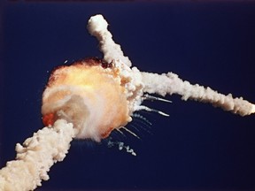 The space shuttle Challenger explodes shortly after lifting off from the Kennedy Space Center in Cape Canaveral, Fla., on Jan. 28, 1986.