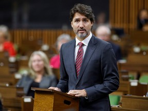 Prime Minister Justin Trudeau speaks in the House of Commons on Sept. 24, 2020.