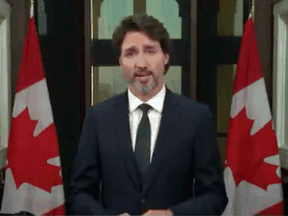 Prime Minister Justin Trudeau speaks to Canadians on national TV, just a few hours after the throne speech was delivered, September 23, 2020.