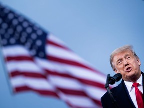 President Donald Trump speaks at a "Great American Comeback" rally in Fayetteville, North Carolina, on September 19, 2020.