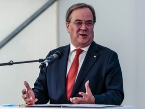 Armin Laschet, state premier of North Rhine-Westphalia, speaks during a news conference announcing the Thyssenkrupp AG carbon neutral Carbon2Chem pilot plant at the company’s factory in Duisburg, Germany, on Friday, Aug. 28, 2020.
