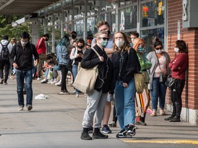 People lineup for Covid 19 testing outside of Toronto Michael Western Hospital on Sep. 15, 2020.