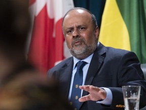 Saqib Shahab, chief medical health officer, speaks at a COVID-19 news update at the Legislative Building in Regina on Wednesday March 18, 2020. The host of a private gathering at a Saskatoon home that resulted in 21 people contracting COVID-19 has been fined $2,000.