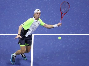 YORK - SEPTEMBER 08: Denis Shapovalov of Canada returns a volley during his Men’s Singles quarter-finals match against Pablo Carreno Busta of Spain on Day Nine of the 2020 US Open at the USTA Billie Jean King National Tennis Center on September 8, 2020 in the Queens borough of New York City.