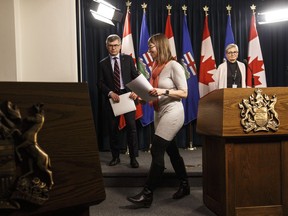 Alberta chief medical officer of health Dr. Deena Hinshaw leaves after updating media on the Covid-19 situation in Edmonton on Friday March 20, 2020.