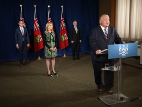 Ontario Premier Doug Ford holds his daily press conference at the Ontario Legislature at Queen's Park, Monday, June 22, 2020, joined by Christine Elliott, Deputy Premier.
