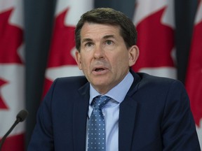 British Columbia Privacy Commissioner Michael McEvoy speaks during a news conference in Ottawa on April 25, 2019. A report released today by British Columbia's information and privacy commissioner says the government is routinely undermining peoples' information rights by delaying responses to requests for information. Michael McEvoy says the government routinely extends the timelines for responses to information access requests without legal authority.