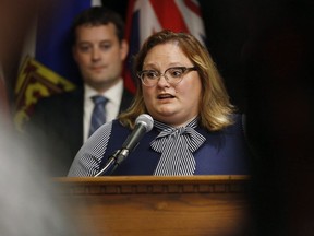 Alberta Health Minister Sarah Hoffman responds to a reporter's questions at a press conference during the Conferences of Provincial-Territorial Ministers of Health in Winnipeg on June 28, 2018.